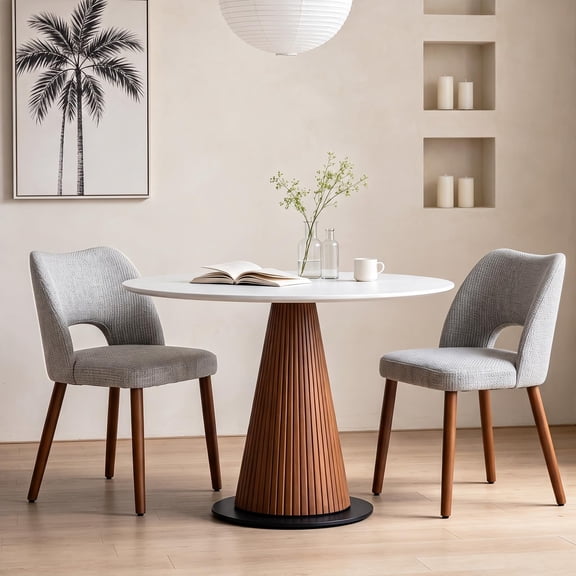 Set of 2 Dining Chairs Set, Hollow Back Upholstered with Wooden Legs Upholstered Linen Seats, 350 Lbs Capacity (No Table)