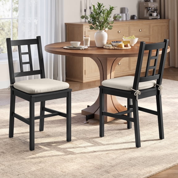 Set of 2 Dining Chairs with Removable Cushion, Curved Back Design, Sturdy Construction Supports 264 lb per Chair, Ebony Black