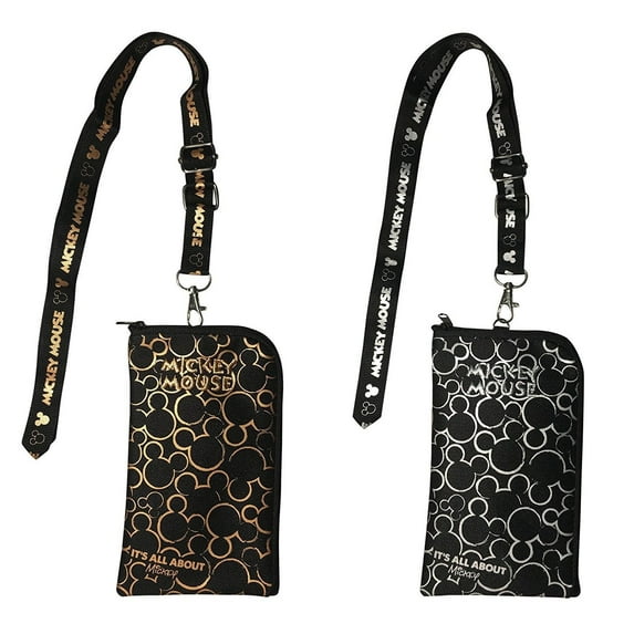 Set of 2 Disney Mickey Mouse 1x Gold & 1x Silver I.D Holder Wallet Detachable Coin Purse