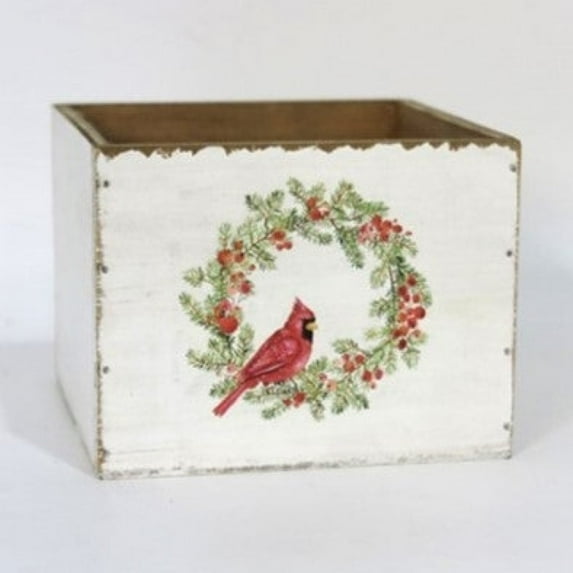 Set of 2 Distressed Look With Cardinal In A Wreath Decorative Box