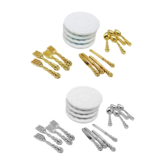 Set of 2 Dollhouse Porcelain Plates for 1/12 Dollhouse Decor Furniture