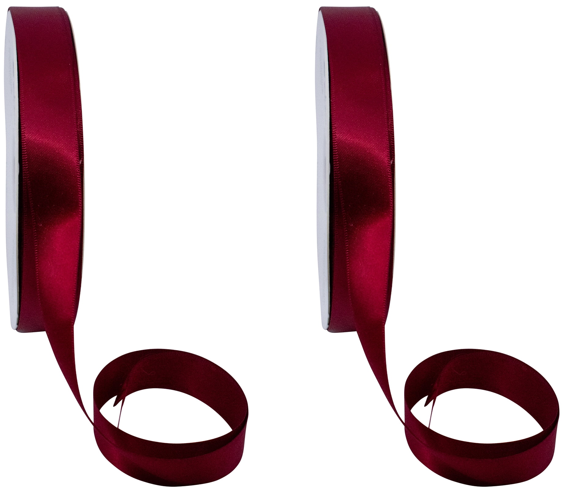 Set of 2 Double Faced Satin Ribbon 100 Yards (3/4", Burgundy)