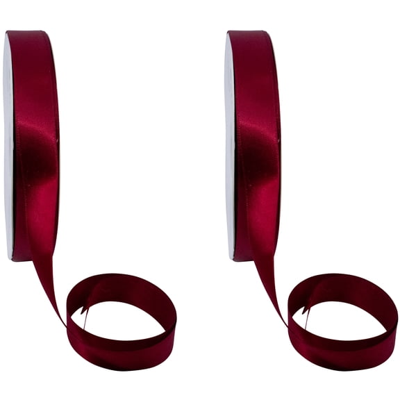 Set of 2 Double Faced Satin Ribbon 100 Yards (3/4", Burgundy)