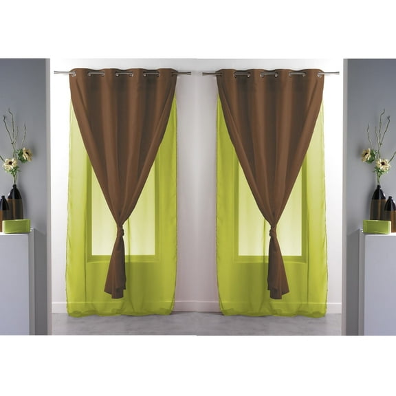 Set of 2 Double Layered Sheer Curtain Panel Grommet ROBIN