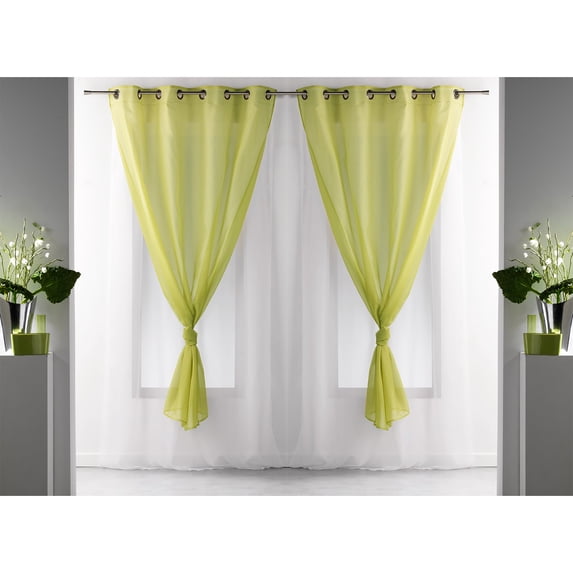Evideco French Home Goods Robin Green Robin Grommet Sheer Curtain Panel Pairs Curtains, 55 in x 55 in (2 Panels)