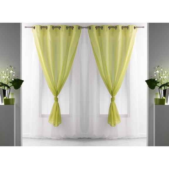 Evideco French Home Goods Robin Green Robin Grommet Sheer Curtain Panel Pairs Curtains, 55 in x 55 in (2 Panels)