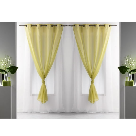 Set of 2 Double Layered Sheer Curtain Panel Grommet ROBIN