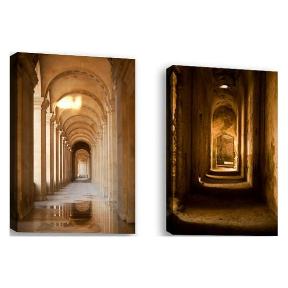 Set of 2 - Down the Hall II - Contemporary Fine Art Giclee on Canvas Gallery Wrap - wall décor - Art painting - 19 x 29 Inch - Ready to Hang