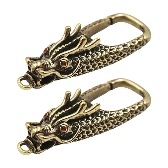 Set of 2 Dragon Head Keychain Solid Brass Carabiner Clip Key Holder Bag Charm Unisex Jewelry Making Accessories