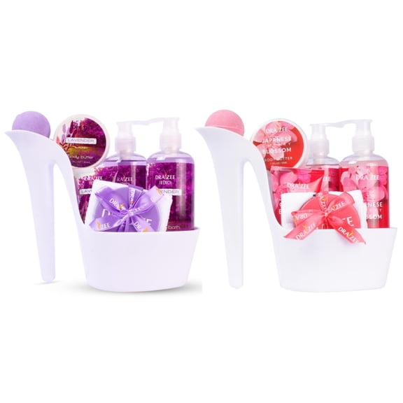 Draizee Set of 2 Heel Shoe Spa Gift Baskets, 16-Piece Cherry & Lavender Bath & Body Care Gift Set