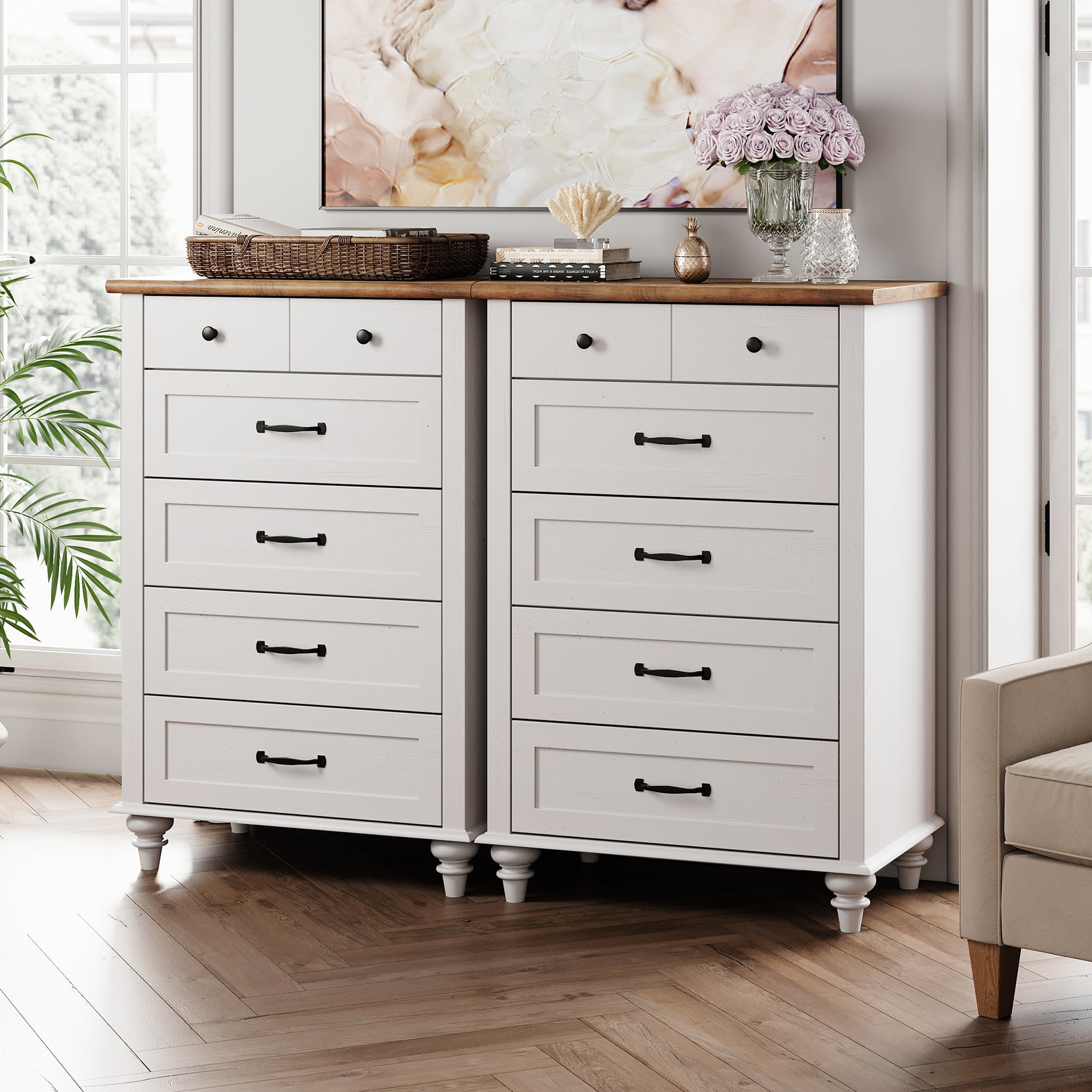 Set of 2 Dressers with 10 Drawers, Wooden Kids Dresser for Kids