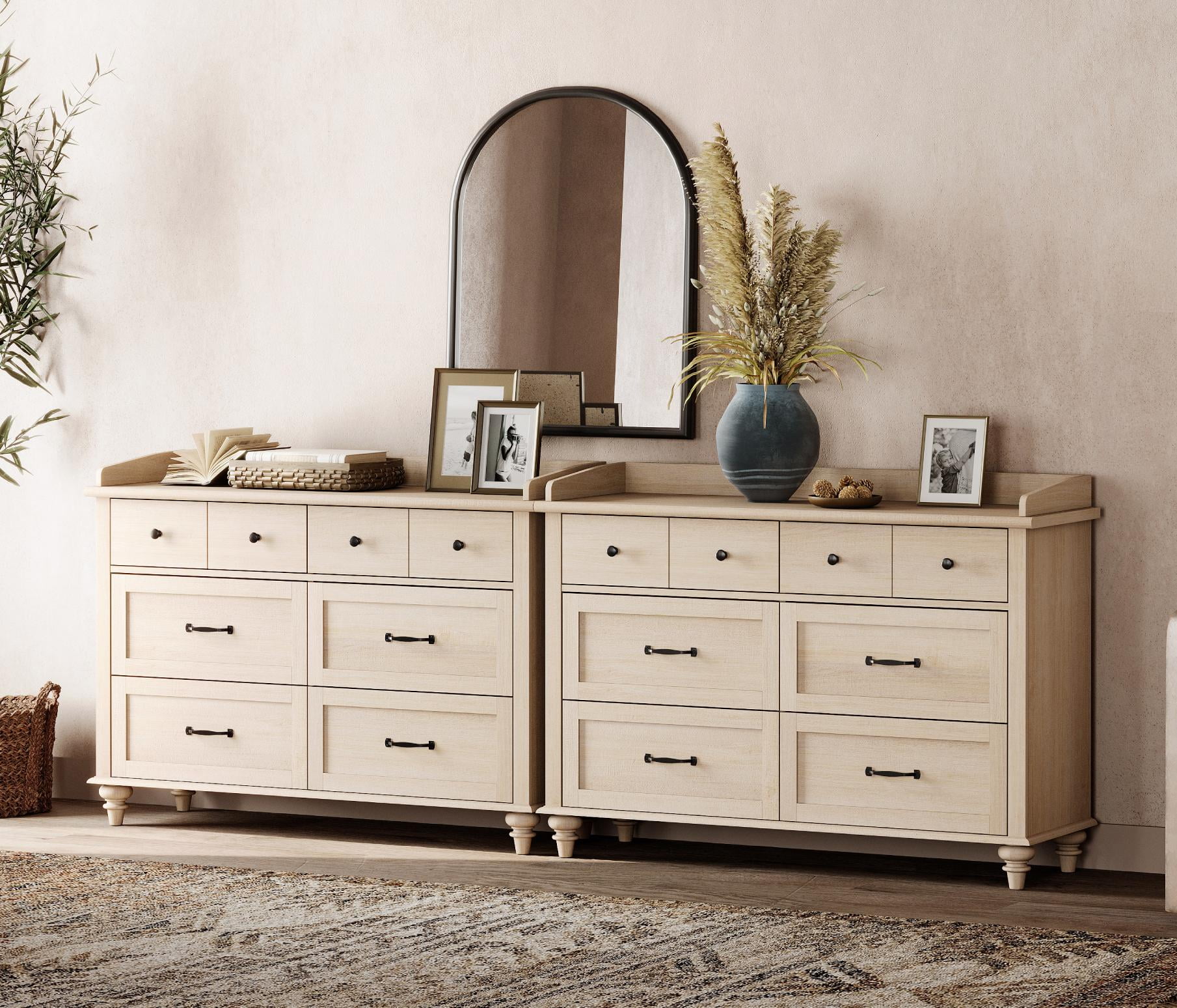 Set of 2 Dressers with 12 Drawers, Wooden Kids Dresser for Kids Room Living Room, Beige