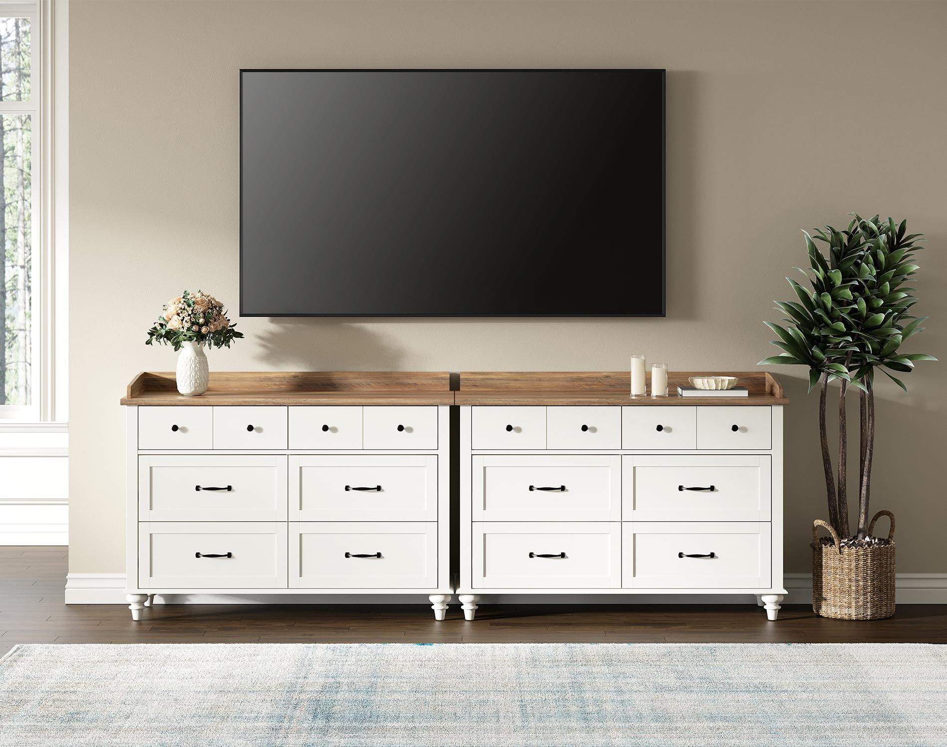 Set of 2 Dressers with 12 Drawers, Wooden Kids Dresser for Kids Room Living Room, White