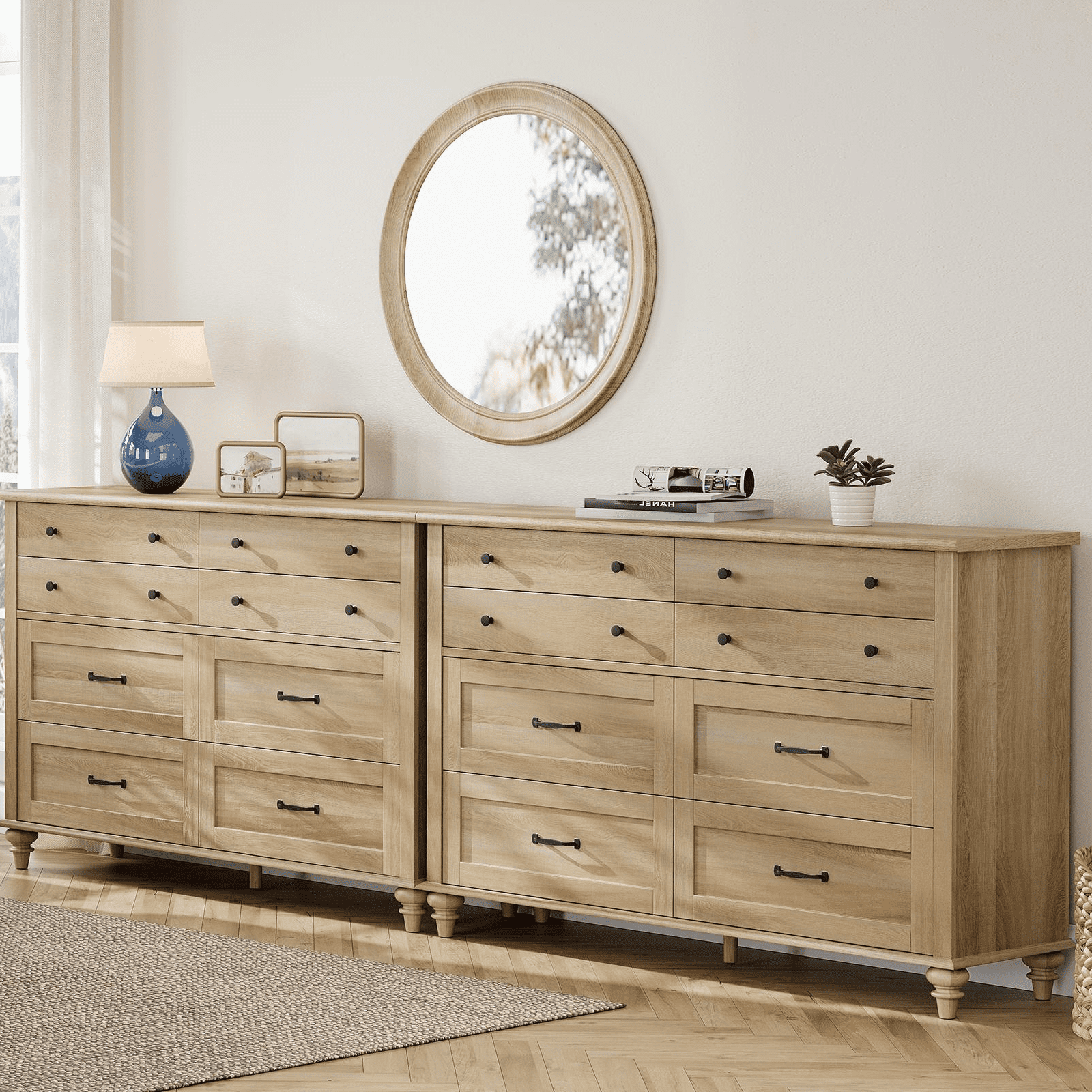 Set of 2 Dressers with 16 Drawers, Large Dresser TV Stand for Living Room Kids Room, Oak
