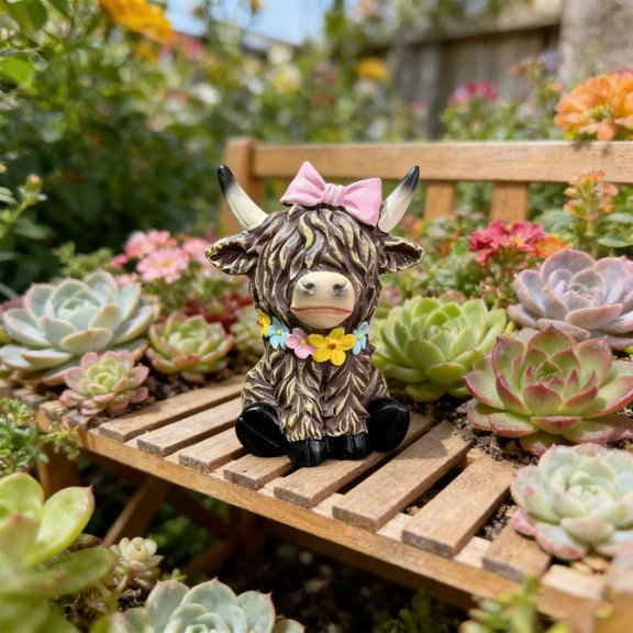 Set of 2 Easter Cow Figurines, 4.5In Resin Farm Animal Statues with Hats & Bows for Spring Tabletop Decor, Mantel Centerpiece & Shelf Display,B