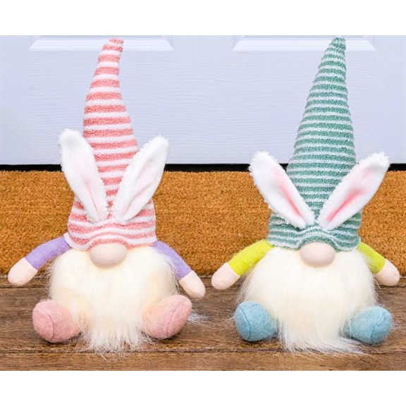 Set of 2- Easter Stripes Gnomes w/LED