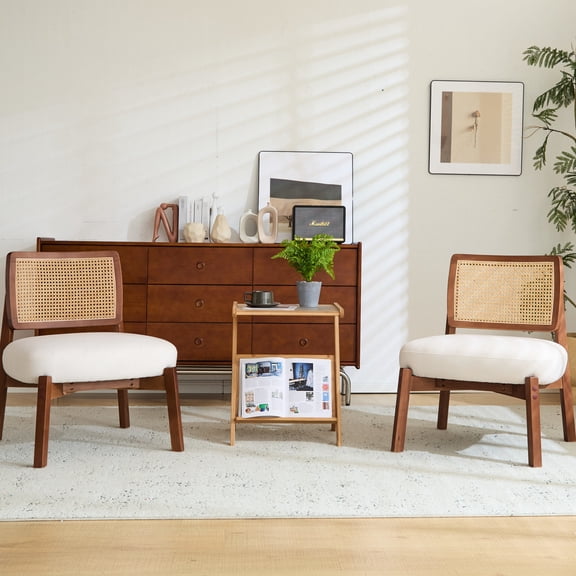 Set of 2 Elegant Beige Lounge Chairs | Ideal for Quiet Time at Home | Offers a Supportive Seating Experience with Woven Back