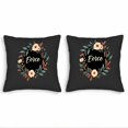 thumbnail image 1 of Set of 2 Elegant Floral Wreath Throw Pillow Covers 18x18in - Black Background with Peach & Green Leaves Perfect for Couch & Bed, 1 of 8