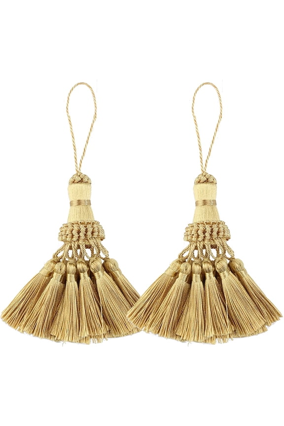 Set of 2 Elegant Polyester Tassel Handmade Colorful Craft Tassels Charms for Key Chain Straps DIY Accessories (Golden, 2 pack)