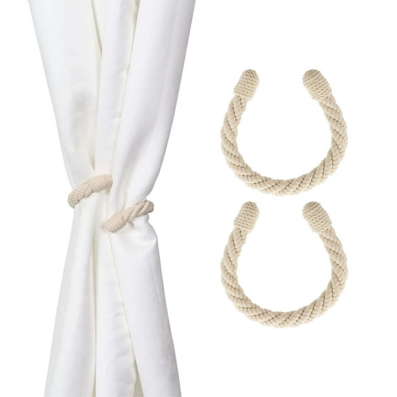 Evideco French Home Goods Curtain Holdbacks Set of 2 Elegant Rope Curtain Tiebacks – Decorative Holdbacks for Drapes in Ecru – Perfect for Living Room, Bedroom or Office Decor