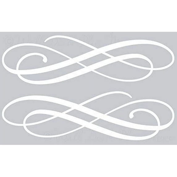 Set of 2 Elegant Swirls Vinyl Wall Decals Home Decor Stickers, 11.5x3-inch, White