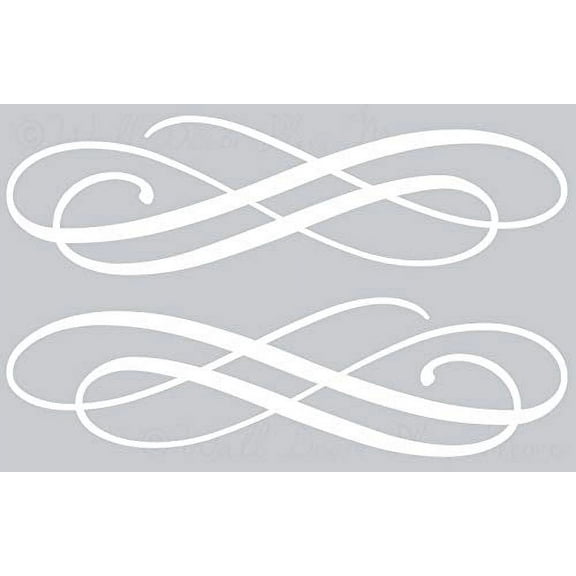 Set of 2 Elegant Swirls Vinyl Wall Decals Home Decor Stickers, 11.5x3-inch, White