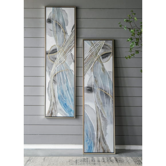 Set of 2 Elongated Modern Abstract Oil Paintings, Wall Art for Living Room Dining Room Bedroom Office Entryway, 20" x 71"
