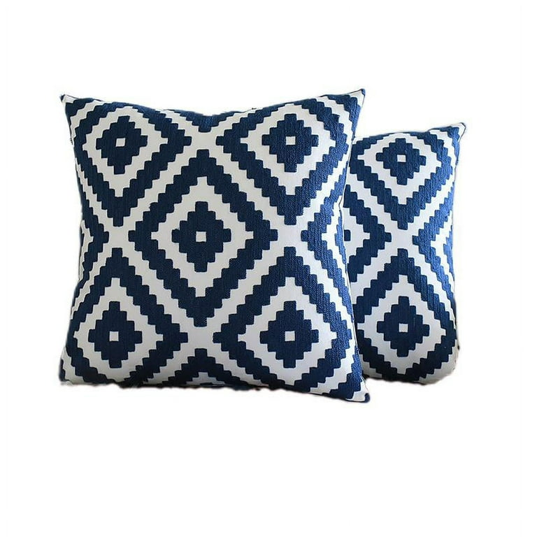 Set of 2 Embroidered Decorative Pillows Covers, Accent Pillows, Throw  Pillows without inserts Included 18x18 (Blue) 
