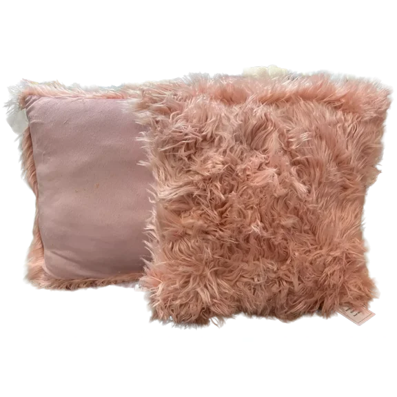 Set of 2 Emma Furry Throw Pillows, Generous 18" x 18" size, Accent Toss Pillows, Blush Pink
