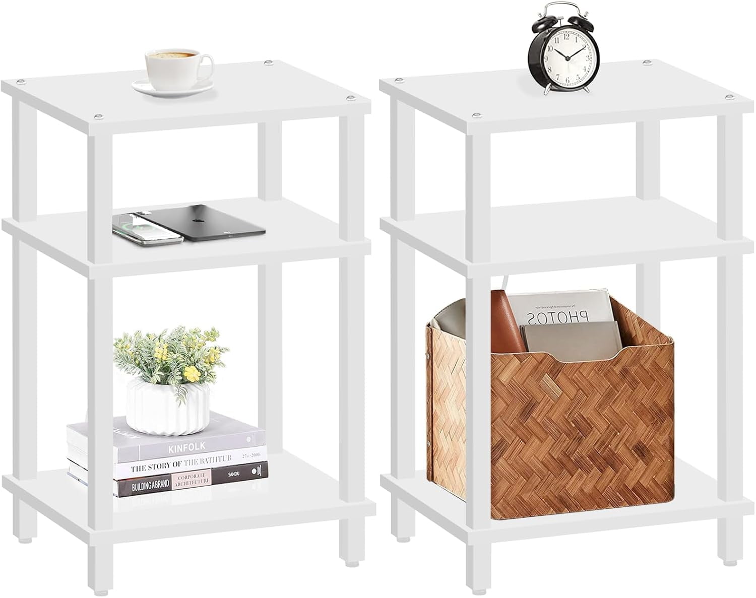 Set of 2 End Table, Side Table, Nightstand, 3-Tier Storage Shelf, Couch ...