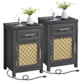 thumbnail image 1 of Set of 2 End Table with Charging Station for Living Room, Farmhouse Side Table with Drawer, Nightstand Bedside Table with Storage Cabinet, Dark Grey, 1 of 11