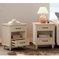 thumbnail image 1 of Set of 2 End Tables Nightstands with Charging Station, Elegant Night Stand Wooden Bedside Tables for Bedroom, Beige, 1 of 6