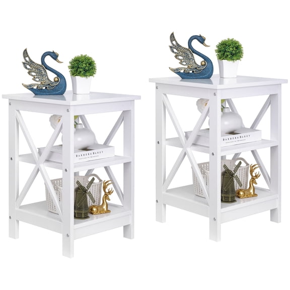 Set of 2 End Tables Sofa Side Storage Shelf Home Organizer White Display Decor
