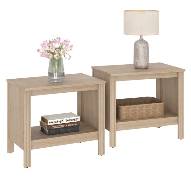 Set of 2 End Tables for Bedroom, Small Side Table Wood Nightstand with