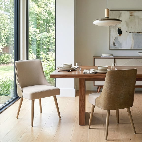 Set of 2 Esmy Beige Fabric Chair with Washed Bentwood Back and Solid Wood Legs