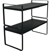 Set of 2 Expandable Cabinet Shelf Organizer, Black Kitchen Courtop Shelves, Stackable Metal Pantry Storage Organizer for Cupboard, Spice Rack