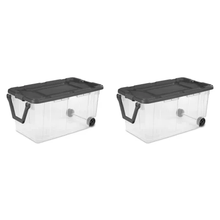 Set of 2! Extra - Large 160 Quart Clear Plastic Storage Containers with Wheels & Handle - Gray Option Available