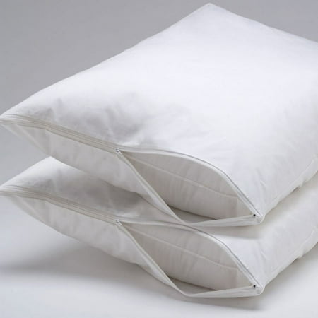 Set of 2 Extra Soft Allergy Hypoallergenic 100% Waterproof Zipper Pillow Protector Encasement Bed Bug & Dust-Mite Proof (Queen Size)