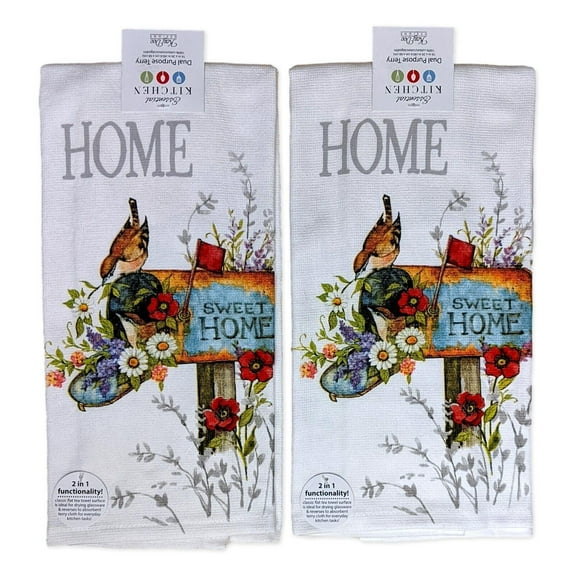 Set of 2 FLOWER MARKET Sweet Home Mailbox Terry Kitchen Towels, Kay Dee Designs