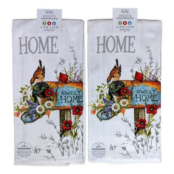 Set of 2 FLOWER MARKET Sweet Home Mailbox Terry Kitchen Towels, Kay Dee Designs