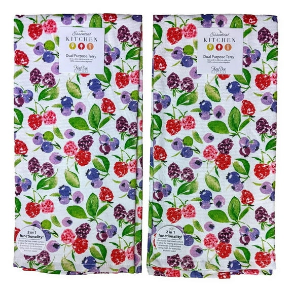 Set of 2 FRUIT MARKET Mixed Berry Toss Terry Kitchen Towels by Kay Dee Designs