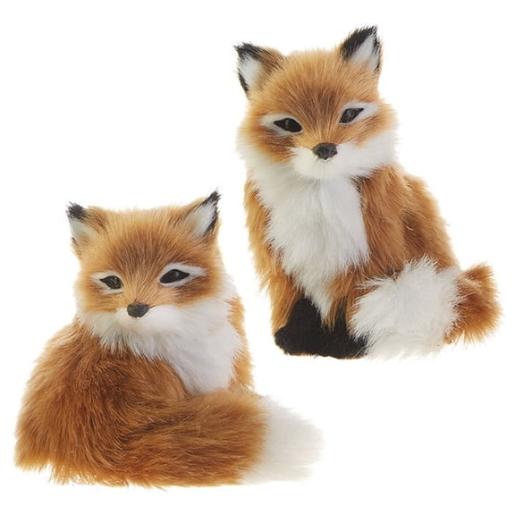 Set of 2 FUZZY FOX Christmas Ornament Decorations, 4.25", by Raz Imports
