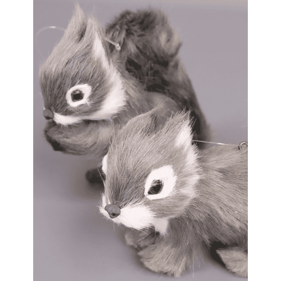 Set of 2 FUZZY SQUIRREL Christmas Ornament Decorations, 6", by Raz Imports