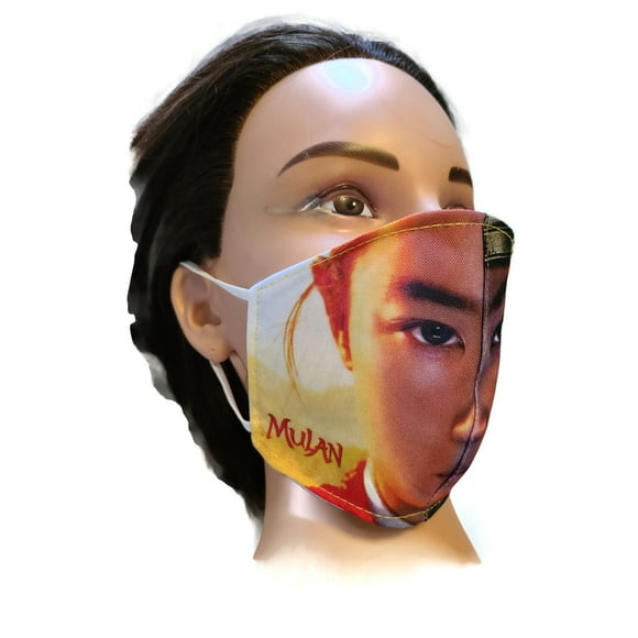 Set of 2 Face Covers Shield, Mulan Kids Mask Double Layer Cotton, Free Hook, Size 5.5" Wide x 4" High