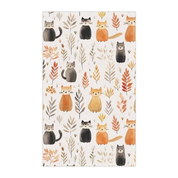 Set of 2 Fall Cat Tea Towels, Autumn Towels, Fall Kitchen Decor, Cute, Cat Towel, Cat Decor, 16x24 inch Cat Tea Towel Gift for Cat Lover College