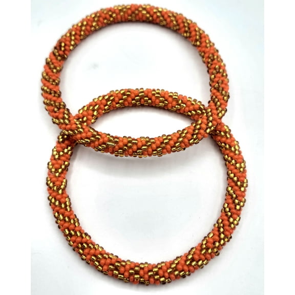 Set of 2 Fall Colors Handmade Glass Beaded Nepal,Crochet Glass Bracelets| Valentines Day Gift