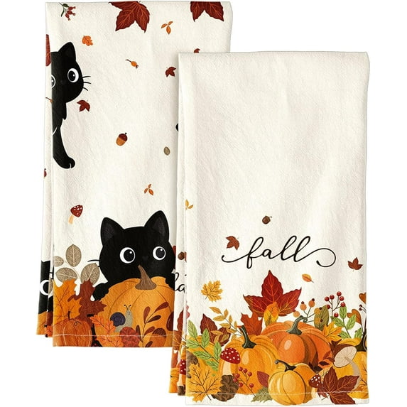 Set of 2 Fall Kitchen Towels Fall Kitchen Dish Towels Decorative Autumn Theme Towel for Thanksgiving Harvest, Absorbent Hand Towels