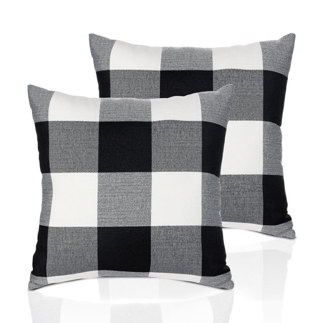 Farmhouse Buffalo Check Plaid Throw Pillow Covers, Set of 2, Black