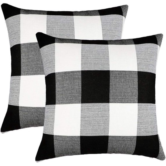 Set of 2 Farmhouse Buffalo Check Plaid Throw Pillow Covers Cushion Case Polyester Linen for Fall Home Decor Black and White, 18 x 18 Inches