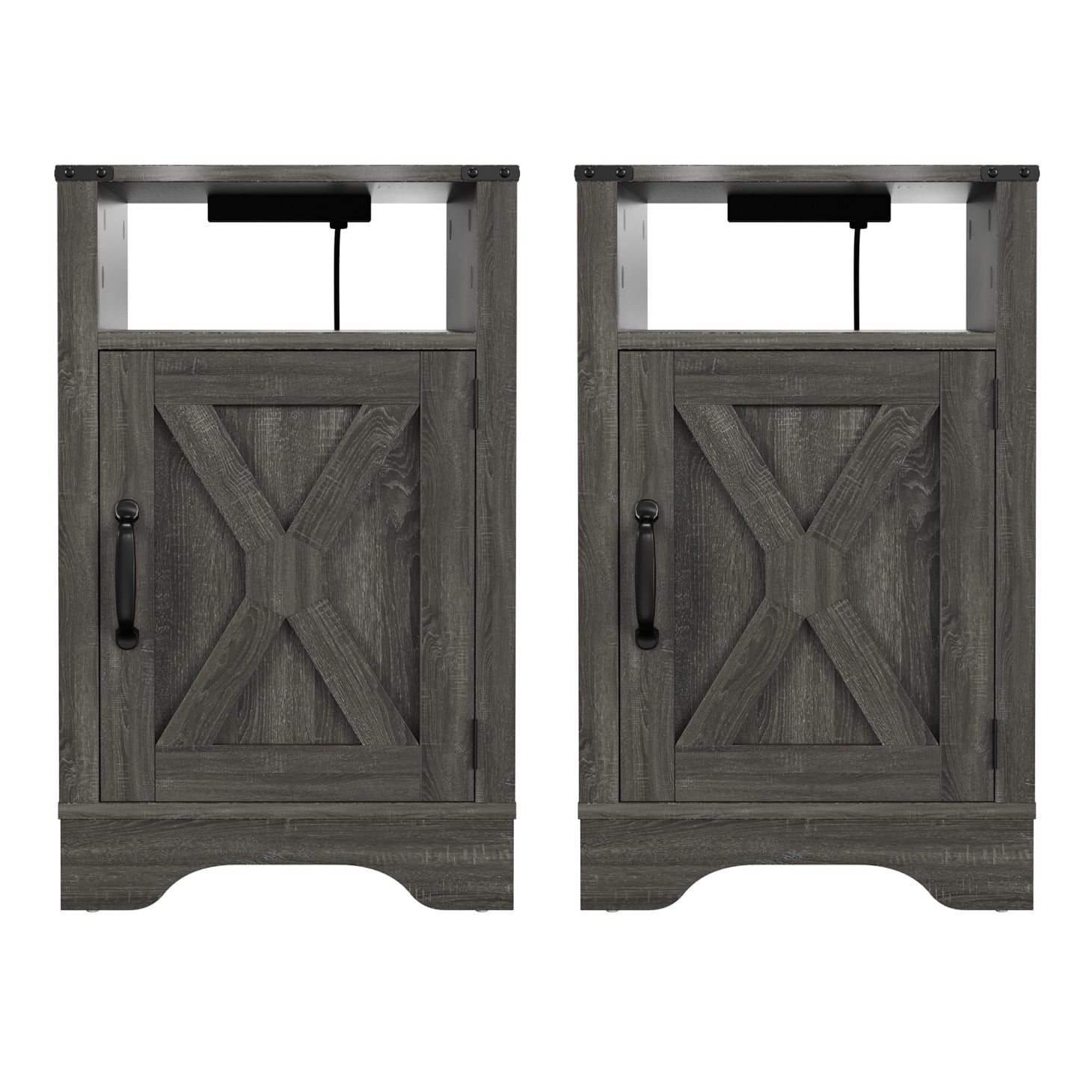 Set of 2 Farmhouse Nightstand Side Table, Wooden Rustic End Table, Tall